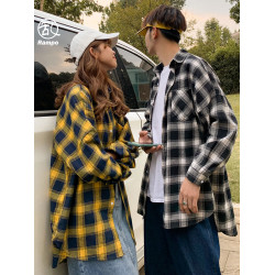 黑白格子襯衫男裝學生上衣休閒青少年情侶襯衣服帥氣百搭磨毛外套