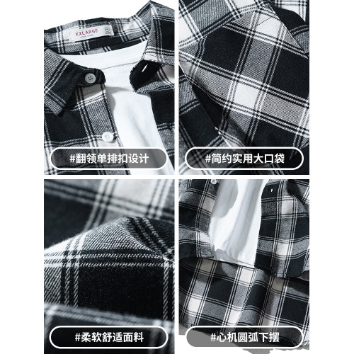 黑白格子襯衫男裝學生上衣休閒青少年情侶襯衣服帥氣百搭磨毛外套