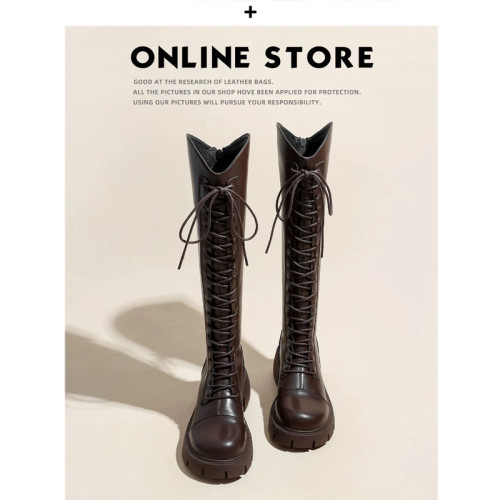 長筒靴女2026春秋季新款厚底V口不過膝長靴高筒馬丁靴騎士靴靴子