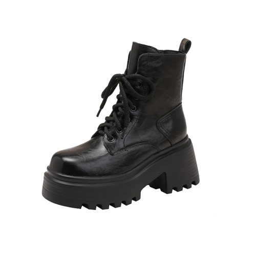 小個子真皮馬丁靴女秋冬季加絨厚底內增高女靴棕色爆款英倫風短靴