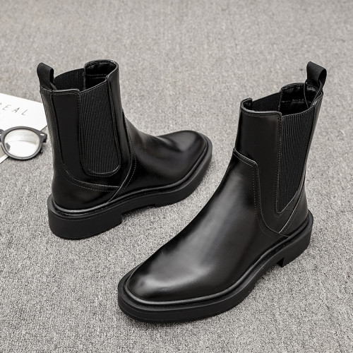 歐洲站2025冬季新款圓頭真皮粗跟切爾西靴英倫風平底及裸靴短靴女 歐洲站2025冬季新款圓頭真皮粗跟切爾西靴英倫風平底及裸靴短靴女