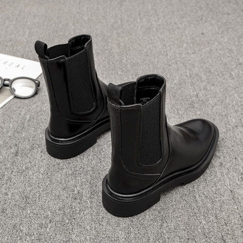 歐洲站2025冬季新款圓頭真皮粗跟切爾西靴英倫風平底及裸靴短靴女 歐洲站2025冬季新款圓頭真皮粗跟切爾西靴英倫風平底及裸靴短靴女