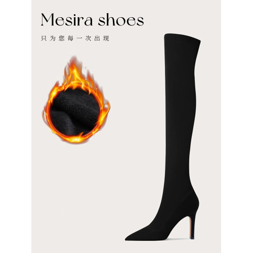 黑色彈力瘦瘦靴女粗跟尖頭高筒過膝長靴顯瘦百搭禦姐性感氣質襪靴 黑色彈力瘦瘦靴女粗跟尖頭高筒過膝長靴顯瘦百搭禦姐性感氣質襪靴