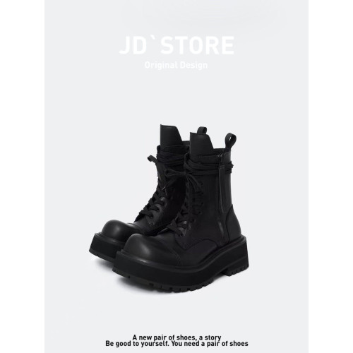 牛皮版~真皮6cm厚底馬丁靴女2025新款雙拉鍊系帶增高短靴大頭靴潮 牛皮版~真皮6cm厚底馬丁靴女2025新款雙拉鍊系帶增高短靴大頭靴潮