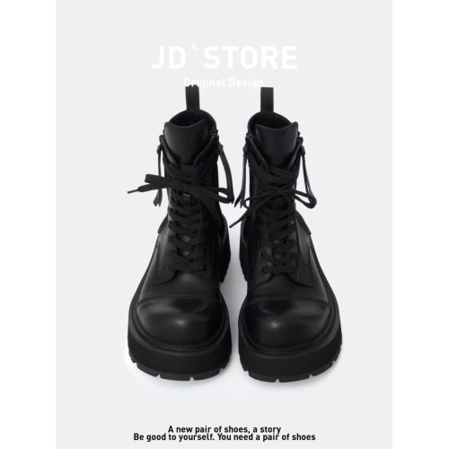 牛皮版~真皮6cm厚底馬丁靴女2025新款雙拉鍊系帶增高短靴大頭靴潮 牛皮版~真皮6cm厚底馬丁靴女2025新款雙拉鍊系帶增高短靴大頭靴潮