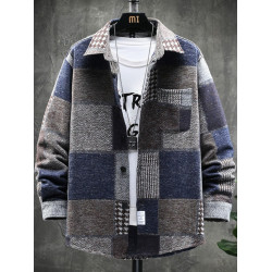 春秋季磨毛格子襯衫男潮流寬鬆胖子加肥加大碼男裝長袖襯衣外套潮