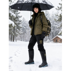 秋冬女士高筒戶外防水雨鞋厚底耐磨膠鞋保暖透氣防水靴抗凍膠靴