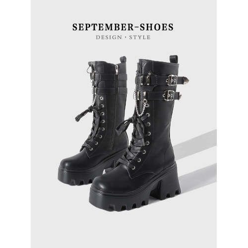 男女同款龐克增高騎士靴女厚底粗跟哥特風長筒靴小個子高筒馬丁靴 男女同款龐克增高騎士靴女厚底粗跟哥特風長筒靴小個子高筒馬丁靴