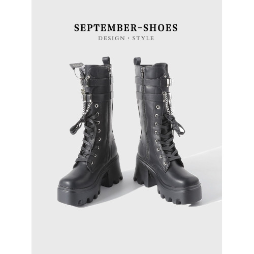 男女同款龐克增高騎士靴女厚底粗跟哥特風長筒靴小個子高筒馬丁靴 男女同款龐克增高騎士靴女厚底粗跟哥特風長筒靴小個子高筒馬丁靴