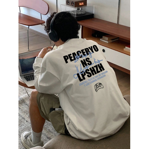 美式高街字母印花秋季270g重磅長袖T恤男ins潮牌設計感寬鬆打底衫