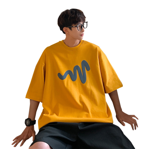 高級感白色線條印花短袖T恤男夏季大碼300斤潮牌寬鬆情侶純棉上衣 高級感白色線條印花短袖T恤男夏季大碼300斤潮牌寬鬆情侶純棉上衣