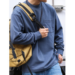 BGYO 美式休閒300G重磅小領口長袖T恤男士寬鬆口袋設計簡約打底衫