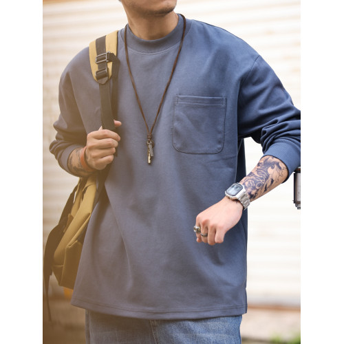 BGYO 美式休閒300G重磅小領口長袖T恤男士寬鬆口袋設計簡約打底衫 BGYO 美式休閒300G重磅小領口長袖T恤男士寬鬆口袋設計簡約打底衫