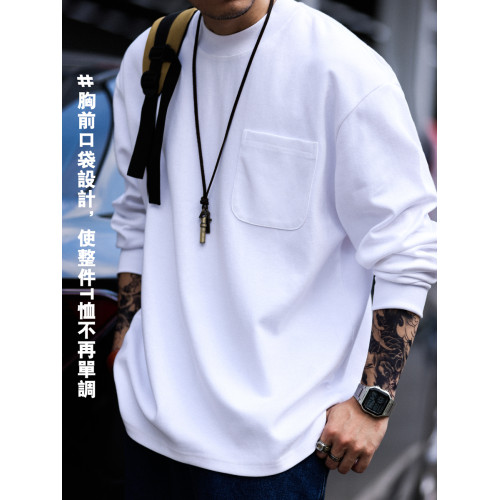BGYO 美式休閒300G重磅小領口長袖T恤男士寬鬆口袋設計簡約打底衫 BGYO 美式休閒300G重磅小領口長袖T恤男士寬鬆口袋設計簡約打底衫