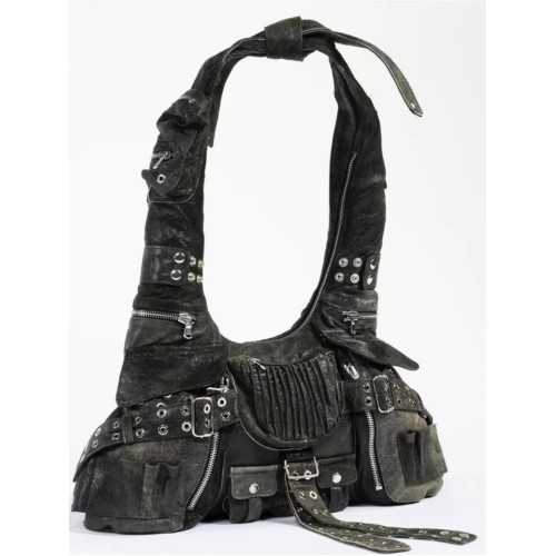 CELNA鉚釘腋下包新款時尚百搭暗黑多口袋打結肩帶單肩斜後後背包男女