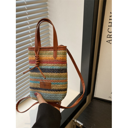 波西米亞草編包女夏季2025新款時尚手提編織手機包海邊沙灘斜後後背包