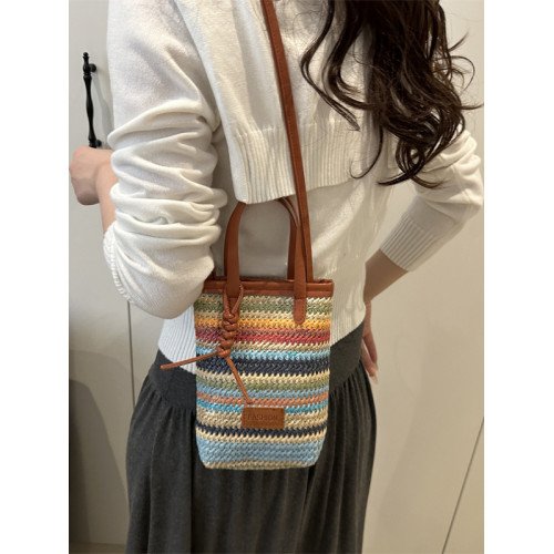 波西米亞草編包女夏季2025新款時尚手提編織手機包海邊沙灘斜後後背包