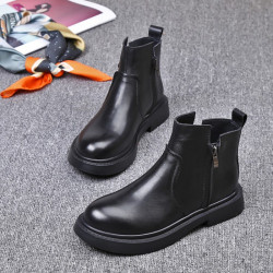 歐洲站2025秋冬真皮女靴短筒馬丁靴女平底靴雙拉鍊短靴女單靴潮女