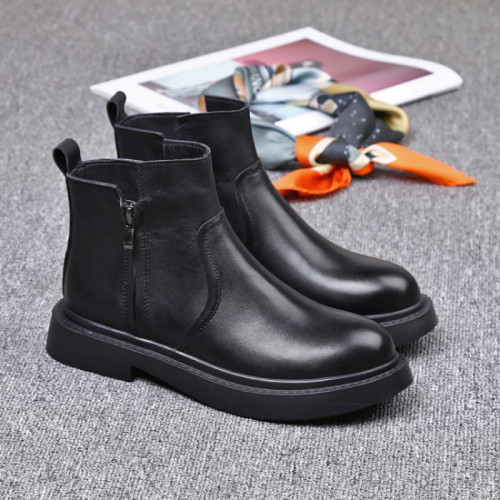 歐洲站2025秋冬真皮女靴短筒馬丁靴女平底靴雙拉鍊短靴女單靴潮女 歐洲站2025秋冬真皮女靴短筒馬丁靴女平底靴雙拉鍊短靴女單靴潮女