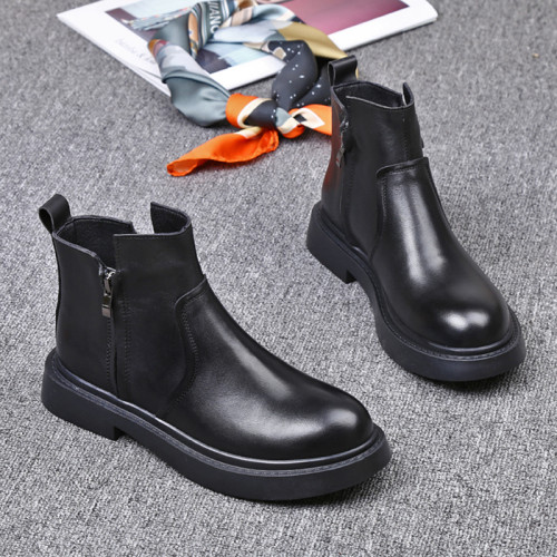 歐洲站2025秋冬真皮女靴短筒馬丁靴女平底靴雙拉鍊短靴女單靴潮女 歐洲站2025秋冬真皮女靴短筒馬丁靴女平底靴雙拉鍊短靴女單靴潮女