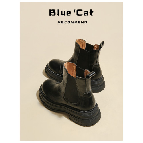 藍貓先生真皮復古切爾西靴2024年新款英倫風短筒厚底馬丁靴女短靴 藍貓先生真皮復古切爾西靴2024年新款英倫風短筒厚底馬丁靴女短靴