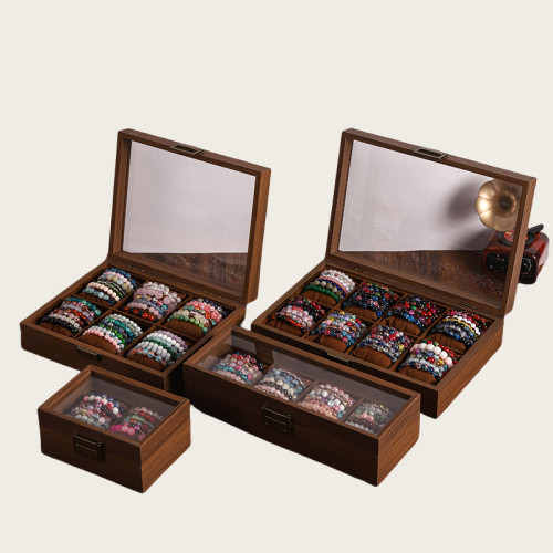 高檔手錶盒帶蓋防塵水晶手鏈手串首飾收納盒手錶彿珠文玩展示盒子