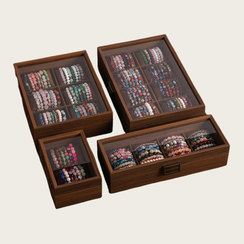 高檔手錶盒帶蓋防塵水晶手鏈手串首飾收納盒手錶彿珠文玩展示盒子