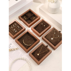 首飾托盤絨布帶蓋放置盤收納盤項鍊戒指手鏈耳釘展示盤飾品展示架