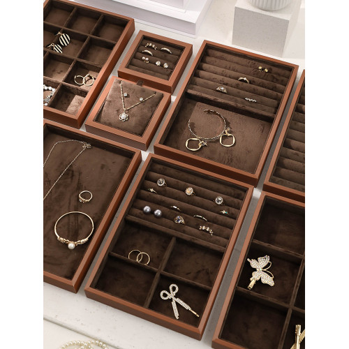 首飾托盤絨布帶蓋放置盤收納盤項鍊戒指手鏈耳釘展示盤飾品展示架