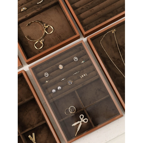 首飾托盤絨布帶蓋放置盤收納盤項鍊戒指手鏈耳釘展示盤飾品展示架