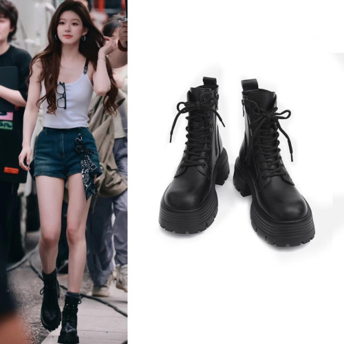 日本GP趙露思馬丁靴女秋冬季單靴厚底增高英倫風瘦瘦靴短靴系帶靴 日本GP趙露思馬丁靴女秋冬季單靴厚底增高英倫風瘦瘦靴短靴系帶靴