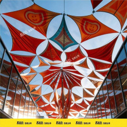 三角形天幕遮陽異形印花遮陽布牛津布戶外雨棚泳池庭院景區遮陽布