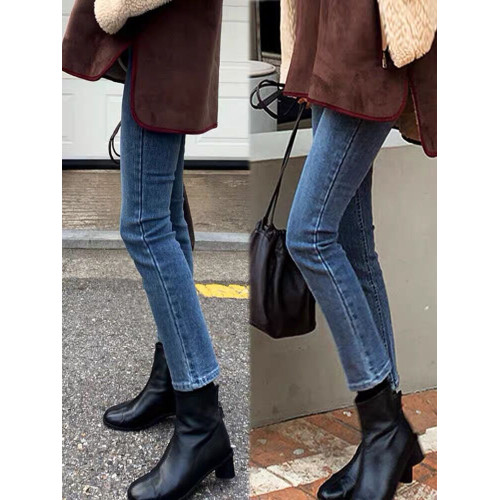 高腰窄版直筒九分加絨牛仔褲女2025冬寬鬆小個子顯瘦八分菸琯褲潮 高腰窄版直筒九分加絨牛仔褲女2025冬寬鬆小個子顯瘦八分菸琯褲潮