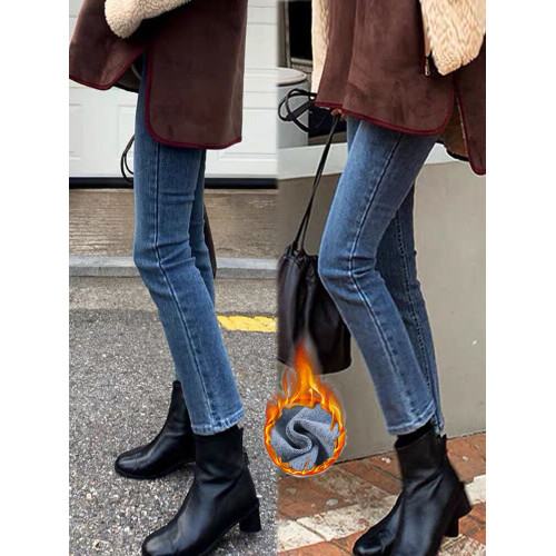 高腰窄版直筒九分加絨牛仔褲女2025冬寬鬆小個子顯瘦八分菸琯褲潮 高腰窄版直筒九分加絨牛仔褲女2025冬寬鬆小個子顯瘦八分菸琯褲潮