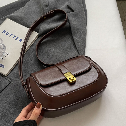 秋冬季百搭簡約高級感小衆斜後後背包包女2026新款棕色馬鞍包單肩包