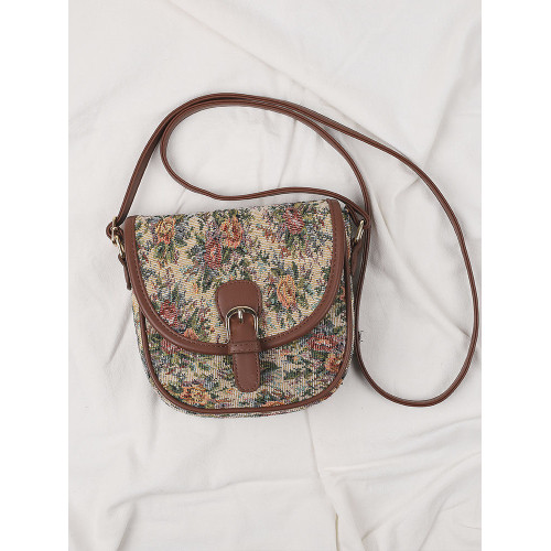 森系百搭文藝馬鞍包民族風復古小包包夏季小清新帆布袋女單肩斜背