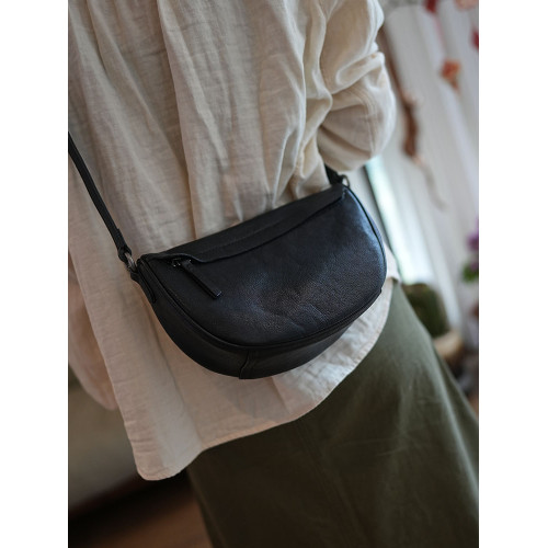 鹿小姐植鞣牛皮復古高級感半月馬鞍包真皮百搭時尚單肩斜背女包