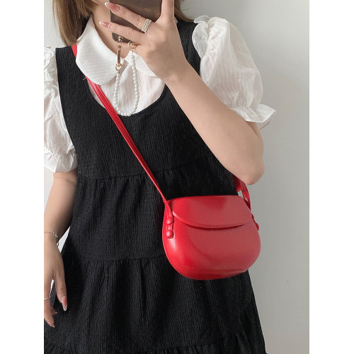 紅色包包女2025新款夏復古馬鞍包小衆設計簡約手機包單肩斜背小包