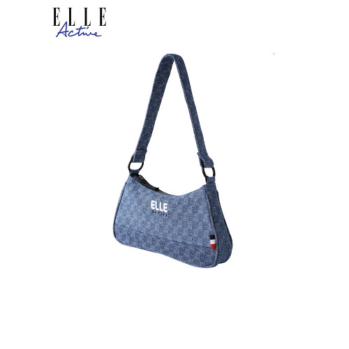 ELLE Active滿印牛仔布斜後後背包氣質可攜式手提包時髦復古單肩包
