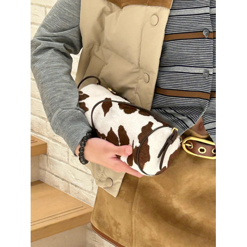 植鞣牛皮奶牛紋馬毛圓筒包復古法棍包腋下包單肩斜後後背包女2025新款