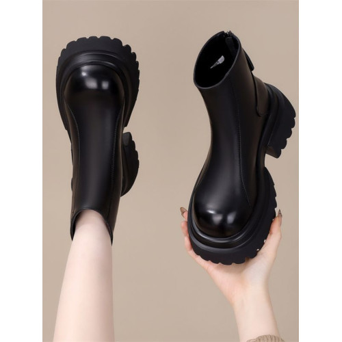 歐貨馬丁靴女大頭菸筒靴加絨厚底松糕小個子切爾西靴機車加絨短靴