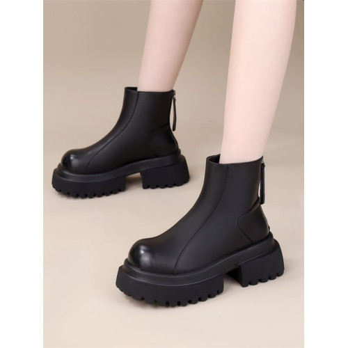 歐貨馬丁靴女大頭菸筒靴加絨厚底松糕小個子切爾西靴機車加絨短靴