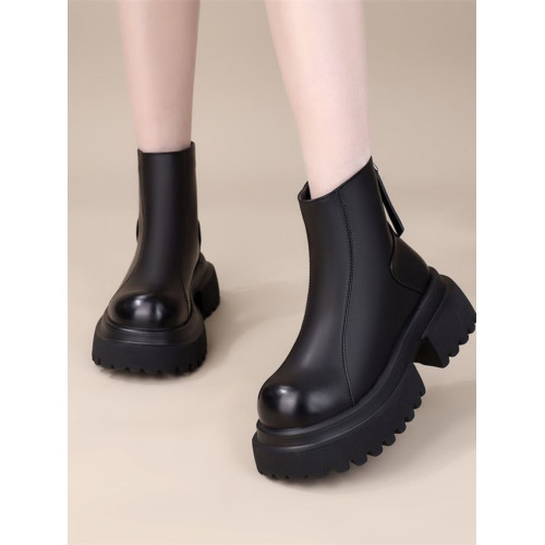 歐貨馬丁靴女大頭菸筒靴加絨厚底松糕小個子切爾西靴機車加絨短靴