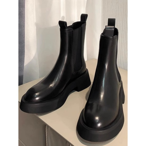 巨好看爆款短靴女款2025新款秋冬季厚底加絨真皮黑色切爾西馬丁靴 巨好看爆款短靴女款2025新款秋冬季厚底加絨真皮黑色切爾西馬丁靴