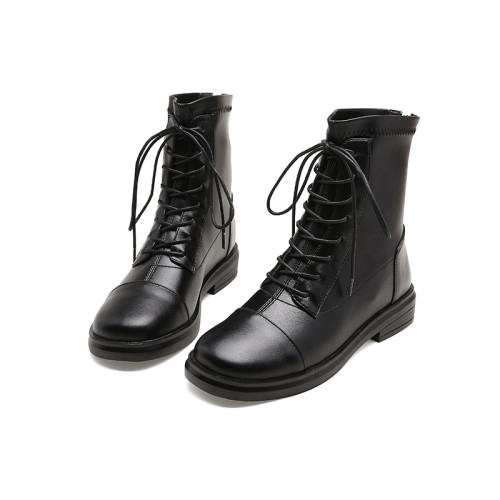 真皮馬丁靴女2025新款春秋單靴瘦瘦靴英倫風41-43大碼平底短靴女