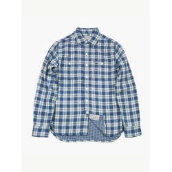 Bii&Free雙層布純棉休閒藍白格子襯衫男長袖修身尖領水洗原創襯衣