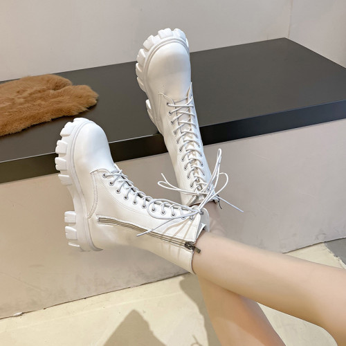 英倫風時尚百搭馬丁靴女2025年春季小個子厚底增高系帶休閒中筒靴 英倫風時尚百搭馬丁靴女2025年春季小個子厚底增高系帶休閒中筒靴