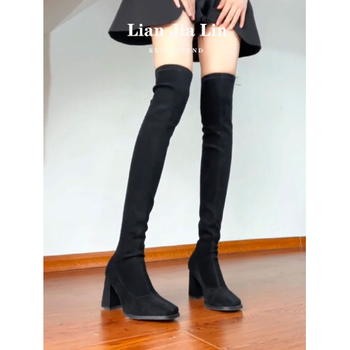 粗跟過膝靴女2025秋冬新款瘦瘦靴高跟長筒靴絨面方頭高筒彈力襪靴 粗跟過膝靴女2025秋冬新款瘦瘦靴高跟長筒靴絨面方頭高筒彈力襪靴