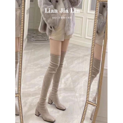 粗跟過膝靴女2025秋冬新款瘦瘦靴高跟長筒靴絨面方頭高筒彈力襪靴 粗跟過膝靴女2025秋冬新款瘦瘦靴高跟長筒靴絨面方頭高筒彈力襪靴