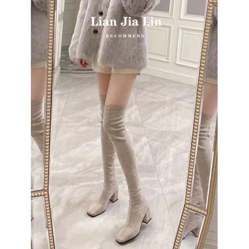 粗跟過膝靴女2025秋冬新款瘦瘦靴高跟長筒靴絨面方頭高筒彈力襪靴 粗跟過膝靴女2025秋冬新款瘦瘦靴高跟長筒靴絨面方頭高筒彈力襪靴